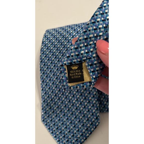 VTG. COUNTESS MARA Rich Blue White Geometric Checker Board Pattern‎ 3-1/2"x 60" - Picture 6 of 10